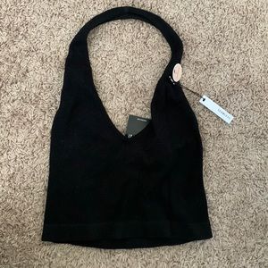 Forever 21 Black Seamless Halter Crop Top Size M/L